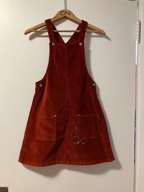 Girls Rust Velvety Pinafore Dress Jumper